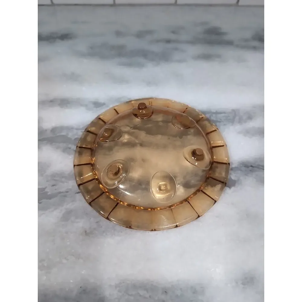 Indiana Glass Amber Trinket Footed Bowl Dish, Scalloped Edge Vintage 6